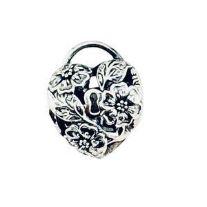 Authentic Pandora Charm Sterling Silver Floral Heart Padlock 791397